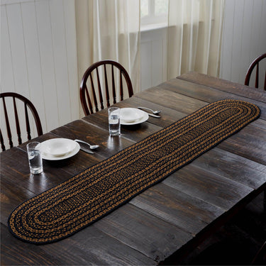 Black & Tan Jute Oval Braided Table Runner 13x72 VHC Brands - The Fox Decor